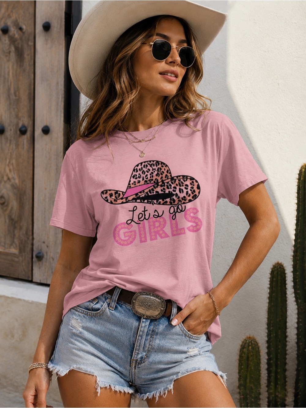 NEW SUPEYA Let’s Go Girls Western Graphic Tee Pink Size S